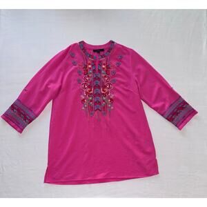 Pink Caleooa Embroidered Boho Chic Top